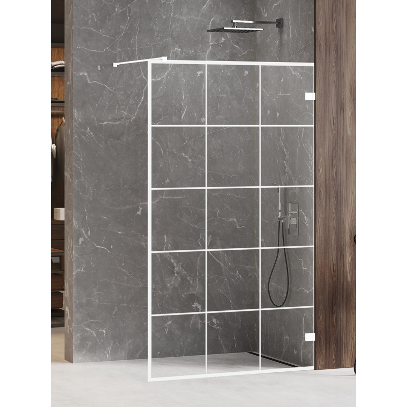 NZ6 KABINA AVEXA WHITE WALK-IN U 110x200 CZYSTE 6mm POWŁOKA WZÓR KRATKA BIAŁY  NEW TRENDY EXK-2986