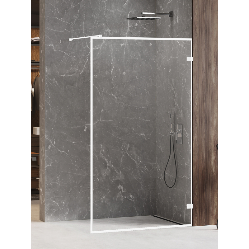 NZ6 KABINA AVEXA WHITE WALK-IN U 100x200 CZYSTE 8mm POWŁOKA WZÓR RAMKA BIAŁY NEW TRENDY EXK-3005