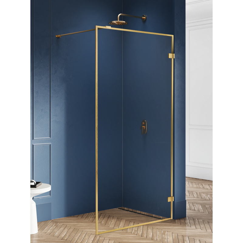 NZ4 KABINA AVEXA GOLD BRUSHED WALK-IN U 140x200 CZYSTE 6mm POWŁOKA RAMKA ALU ZŁOTY SZCZOTKOWANY NEW TRENDY EXK-3139