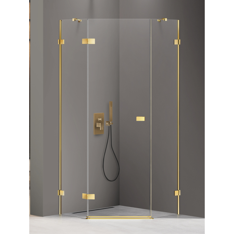 KABINA AVEXA GOLD SHINE 1D PIĘCIOKĄTNA L 90x90x200 CZYSTE 6mm POWŁOKA ZŁOTY POŁYSK NEW TRENDY EXK-3842