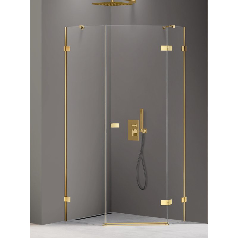 KABINA AVEXA GOLD SHINE 1D PIĘCIOKĄTNA ASYMETRYCZNA L 100x80x200 CZYSTE 6mm POWŁOKA DRZWI PRAWE ZŁOTY POŁYSK NEW TRENDY EXK-3847