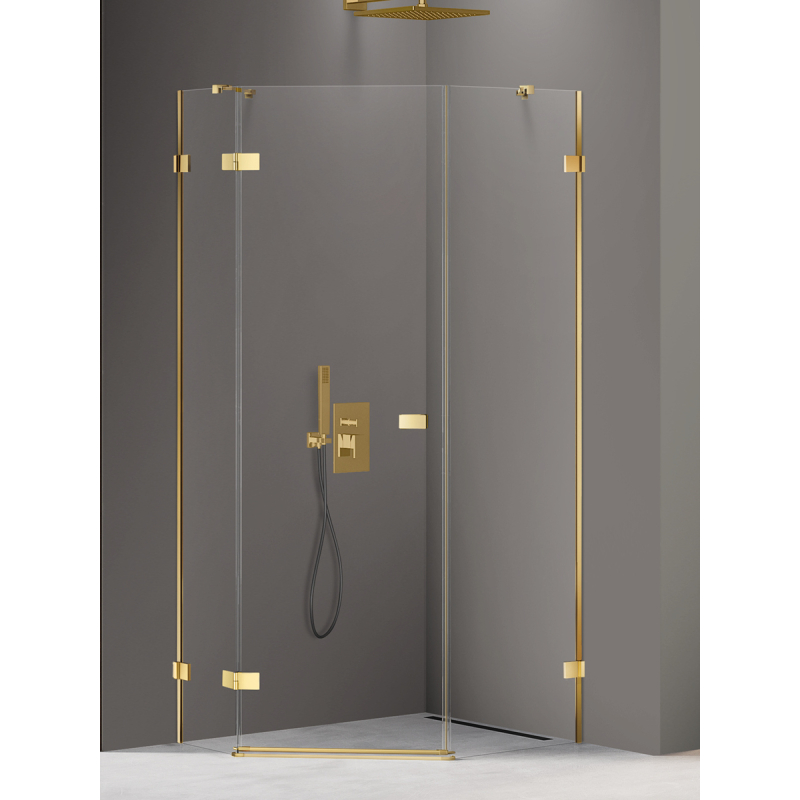 KABINA AVEXA GOLD SHINE 1D PIĘCIOKĄTNA ASYMETRYCZNA P 100x80x200 CZYSTE 6mm POWŁOKA DRZWI LEWE ZŁOTY POŁYSK NEW TRENDY EXK-3849