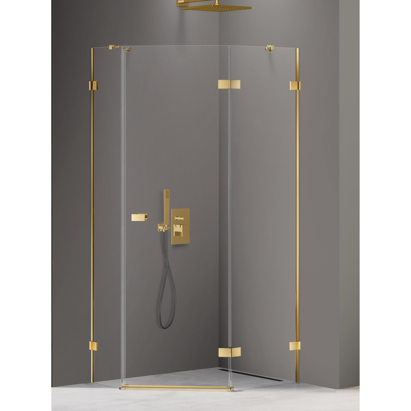 KABINA AVEXA GOLD SHINE 1D PIĘCIOKĄTNA ASYMETRYCZNA P 100x80x200 CZYSTE 6mm POWŁOKA DRZWI PRAWE ZŁOTY POŁYSK NEW TRENDY EXK-3850