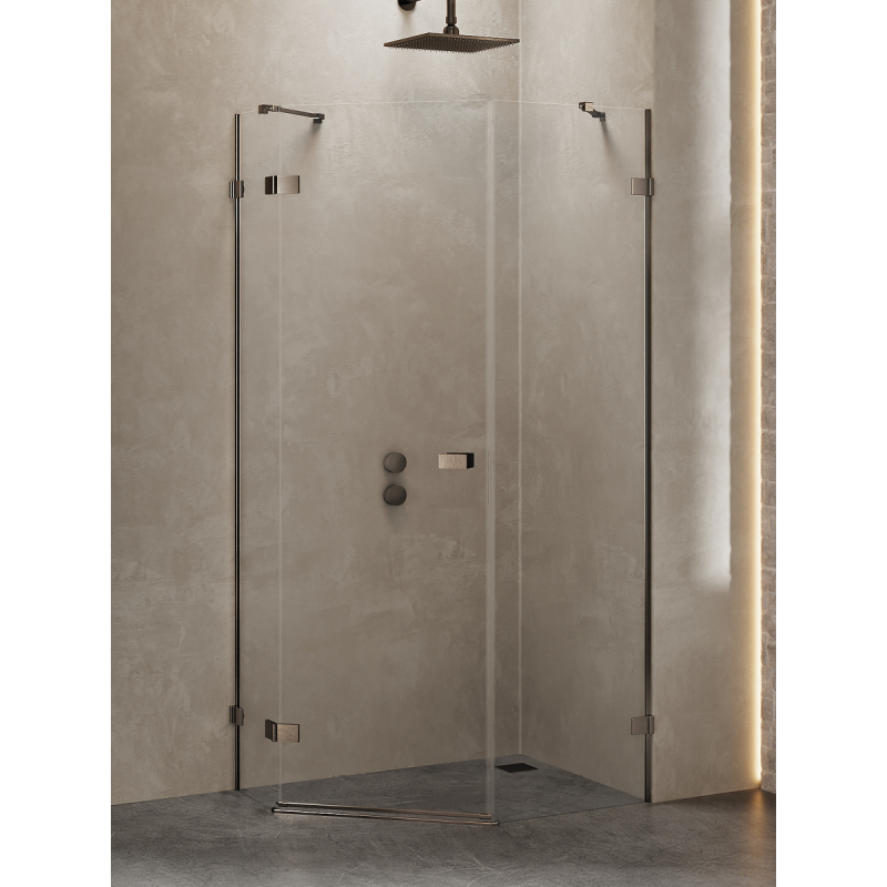 KABINA AVEXA GUNMETAL BRUSHED 1D PIĘCIOKĄTNA ASYMETRYCZNA P 100x80x200 CZYSTE 6mm POWŁOKA DRZWI LEWE NEW TRENDY EXK-3838