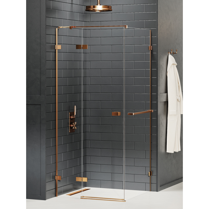 NZ4 KABINA AVEXA COPPER BRUSHED 1D PROSTOKĄTNA L 110x120x200 CZYSTE 6mm POWŁOKA WIESZAK COPPER SZCZOTKOWANY NEW TRENDY EXK-3628