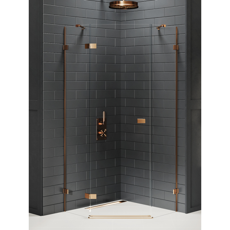 KABINA AVEXA COPPER BRUSHED 1D PIĘCIOKĄTNA L 80x80x200 CZYSTE 6mm POWŁOKA COPPER SZCZOTKOWANY NEW TRENDY EXK-3818