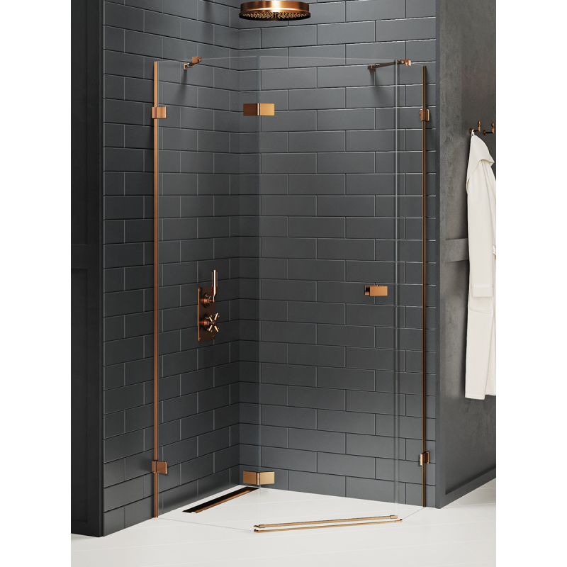 KABINA AVEXA COPPER BRUSHED 1D PIĘCIOKĄTNA L 100x80x200 CZYSTE 6mm POWŁOKA COPPER SZCZOTKOWANY NEW TRENDY EXK-3826