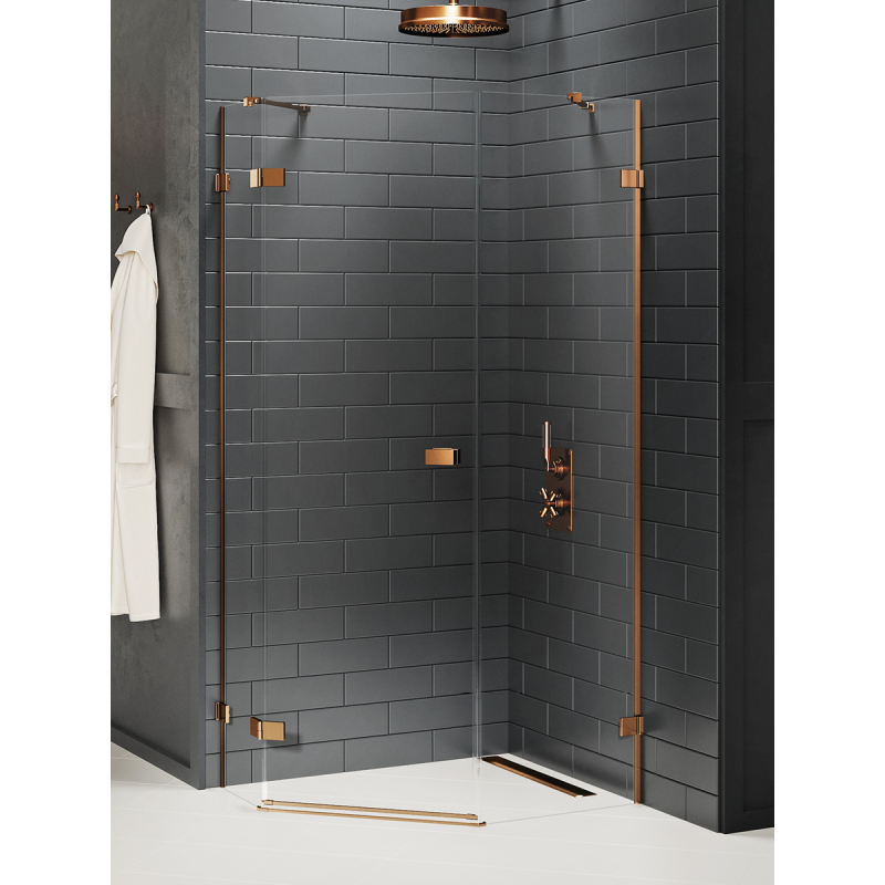 KABINA AVEXA COPPER BRUSHED 1D PIĘCIOKĄTNA L 100x80x200 CZYSTE 6mm POWŁOKA COPPER SZCZOTKOWANY NEW TRENDY EXK-3827