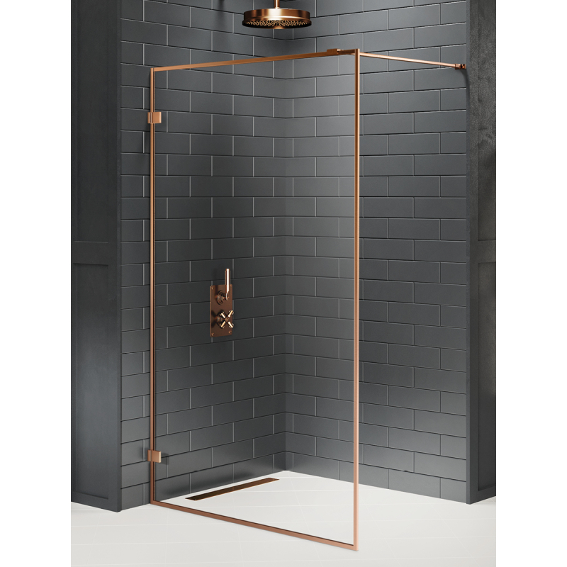 NZ4 KABINA AVEXA COPPER BRUSHED WALK-IN U 90x200 CZYSTE 6mm POWŁOKA RAMKA ALU COPPER SZCZOTKOWANY NEW TRENDY EXK-3798