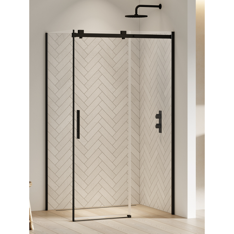 KABINA SOFTI BLACK 1D PROSTOKĄTNA U 130x120x200 CZYSTE 8mm POWŁOKA CZARNY MAT NEW TRENDY EXK-3984