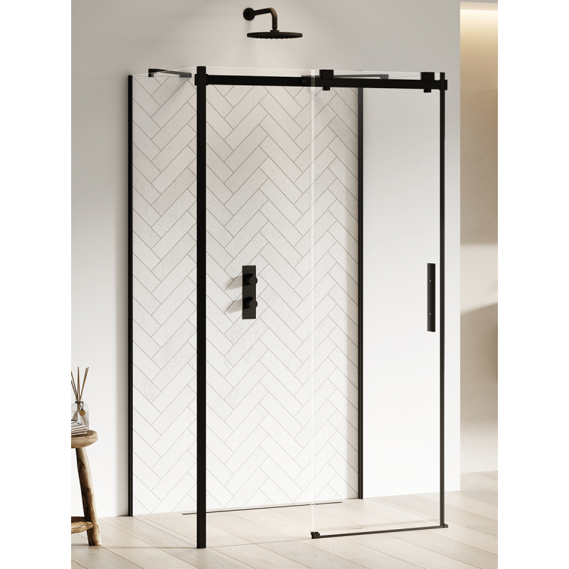 NZ4 KABINA SOFTI BLACK 1D PROSTOKĄTNA PRZYŚCIENNA U 140x90x200 CZYSTE 8mm POWŁOKA CZARNY MAT NEW TRENDY EXK-4003