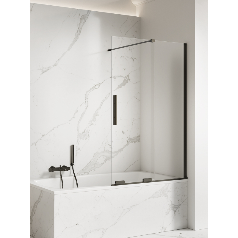 NZ4 PARAWAN NAWANNOWY SMART BLACK 1D U 130x150 CZYSTE 8mm POWŁOKA CZARNY MAT NEW TRENDY EXK-4203