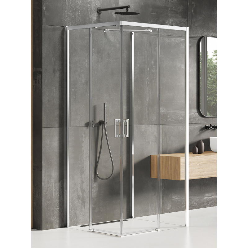 NZ2 KABINA PRIME 2D KWADRATOWA PRZYŚCIENNA U 90x90x200 CZYSTE 6mm POWŁOKA CHROM POŁYSK NEW TRENDY K-0902