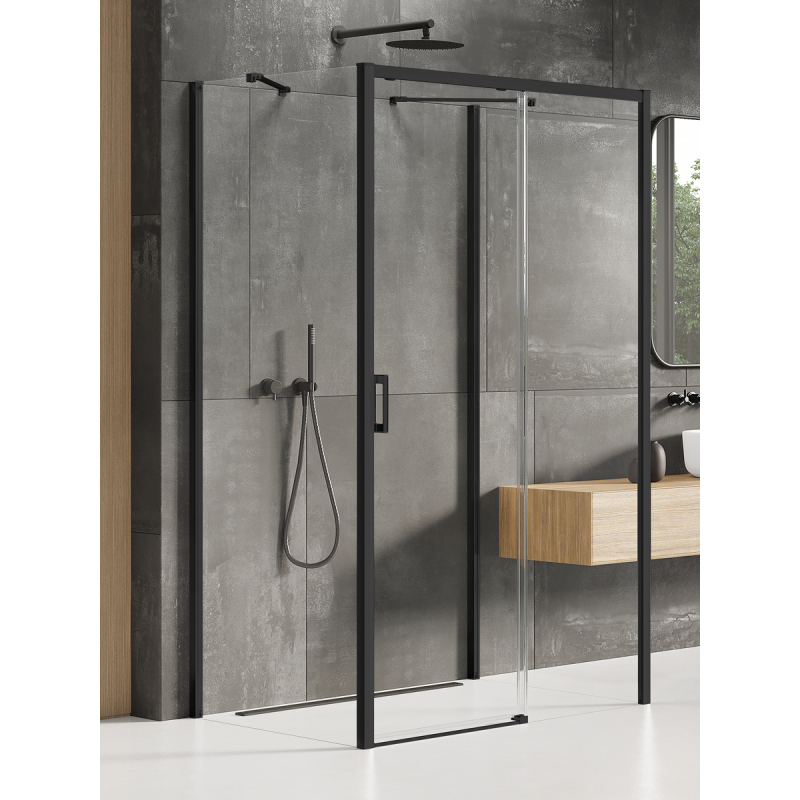 NZ2 KABINA PRIME BLACK 1D PROSTOKĄTNA PRZYŚCIENNA P 140x90x200 CZYSTE 6mm POWŁOKA CZARNY MAT NEW TRENDY K-0954