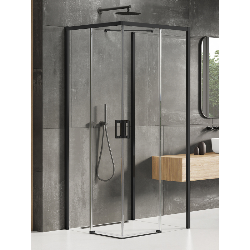 NZ2 KABINA PRIME BLACK 2D PROSTOKĄTNA PRZYŚCIENNA L 80x100x200 CZYSTE 6mm POWŁOKA CZARNY MAT NEW TRENDY K-0995