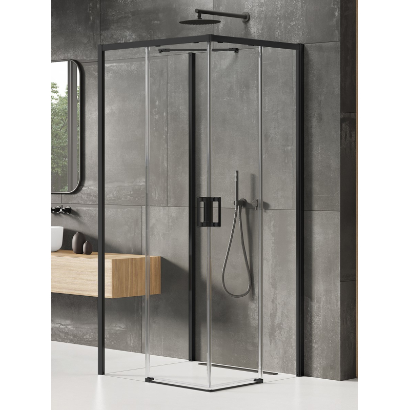 NZ2 KABINA PRIME BLACK 2D PROSTOKĄTNA PRZYŚCIENNA P 80x90x200 CZYSTE 6mm POWŁOKA CZARNY MAT NEW TRENDY K-1529