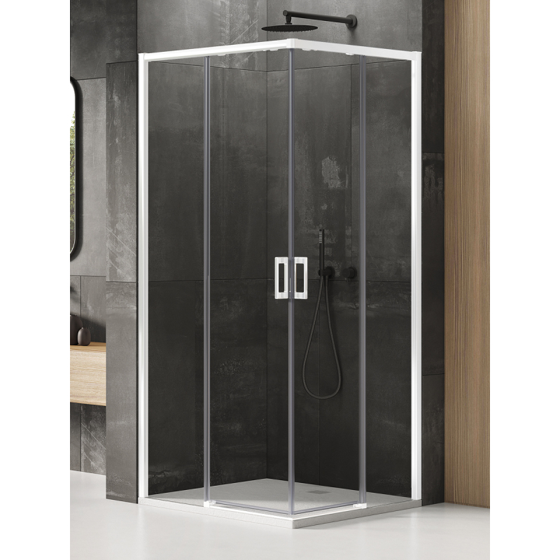 NZ4 KABINA PRIME WHITE 2D PROSTOKĄTNA  80x90x200 CZYSTE 6mm POWŁOKA BIAŁY  NEW TRENDY D-0396A/D-0399A