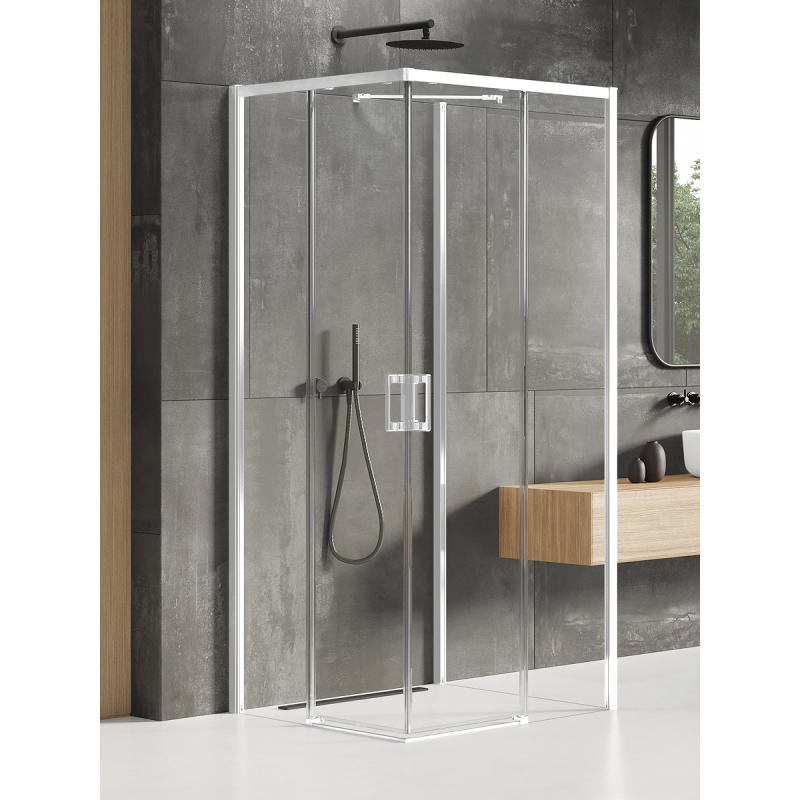 NZ4 KABINA PRIME WHITE 2D PROSTOKĄTNA PRZYŚCIENNA L 100x90x200 CZYSTE 6mm POWŁOKA BIAŁY  NEW TRENDY K-1098