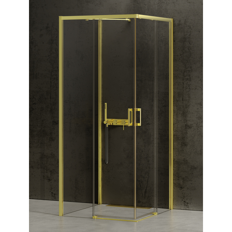 NZ4 KABINA PRIME LIGHT GOLD 2D PROSTOKĄTNA PRZYŚCIENNA P 80x100x200 CZYSTE 6mm POWŁOKA LIGHT GOLD POŁYSK NEW TRENDY K-1550