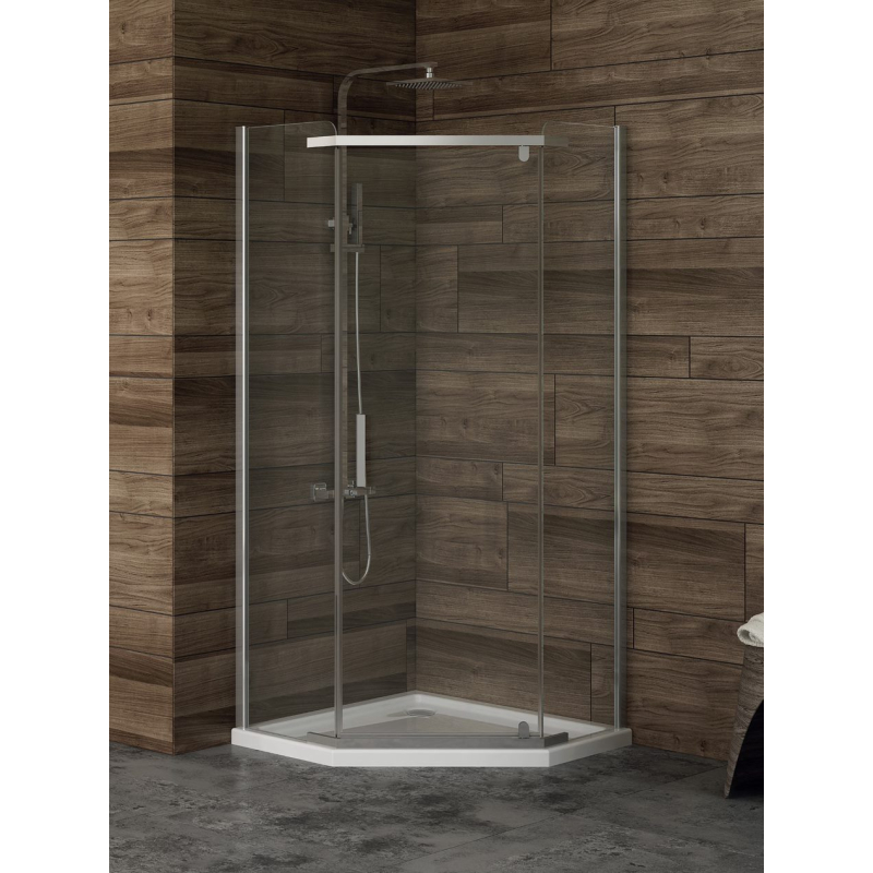 KABINA NEW KOMFORT BLACK 1D PIĘCIOKĄTNA U 90x90x195 GRAFIT 8mm POWŁOKA CZARNY MAT NEW TRENDY K-0807