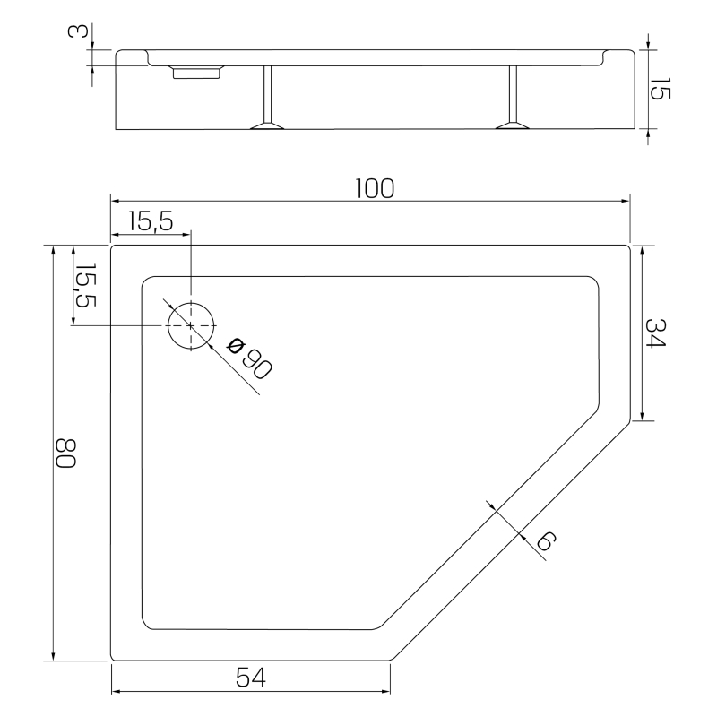 BRODZIK NEW AZURA ASYMETRYCZNY L BIAŁY AKRYLOWY 100x80x15 BIAŁY NEW TRENDY B-0416
