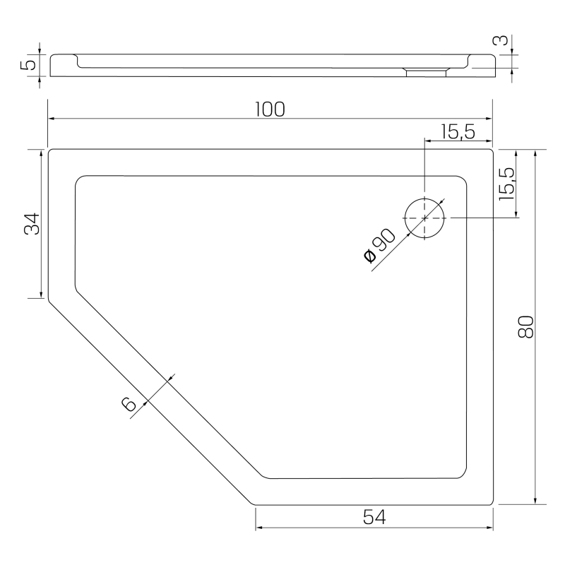 BRODZIK NEW AZURA ASYMETRYCZNY L BIAŁY AKRYLOWY 100x80x5 BIAŁY NEW TRENDY B-0418