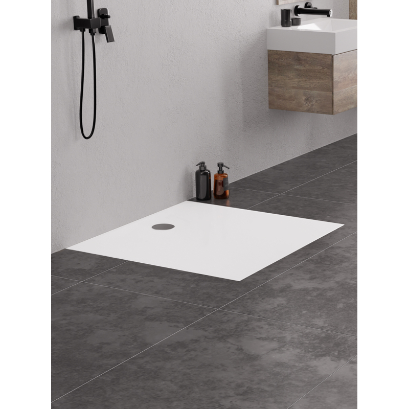 BRODZIK NEX KWADRATOWY BIAŁY KONGLOMERATOWY 100x100x3,5 BIAŁY   NEW TRENDY B-0455