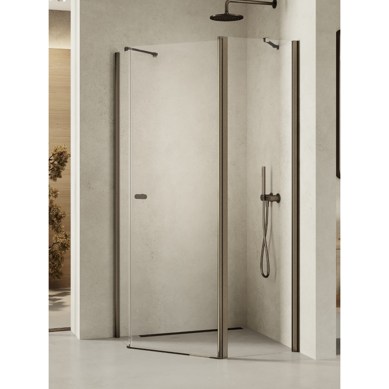 NZ2 KABINA NEW SOLEO GUNMETAL BRUSHED 1D PIĘCIOKĄTNA ASYMETRYCZNA U 100x80x195 CZYSTE 6mm POWŁOKA NEW TRENDY K-1709