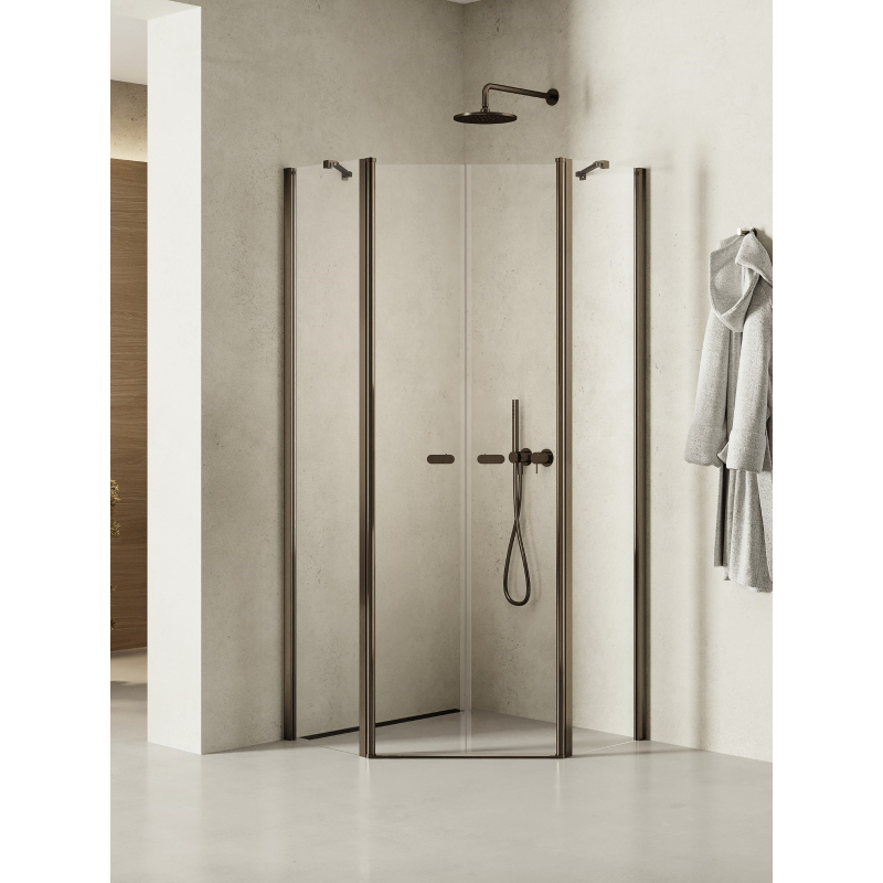 NZ2 KABINA NEW SOLEO GUNMETAL BRUSHED 2D PIĘCIOKĄTNA  80x80x195 CZYSTE 6mm POWŁOKA GUNMETAL SZCZOTKOWANY NEW TRENDY K-1711