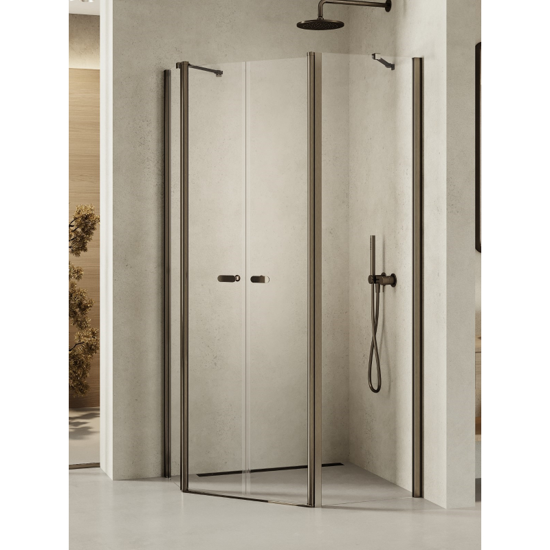 NZ2 KABINA NEW SOLEO GUNMETAL BRUSHED 2D PIĘCIOKĄTNA ASYMETRYCZNA  100x80x195 CZYSTE 6mm POWŁOKA NEW TRENDY K-1713