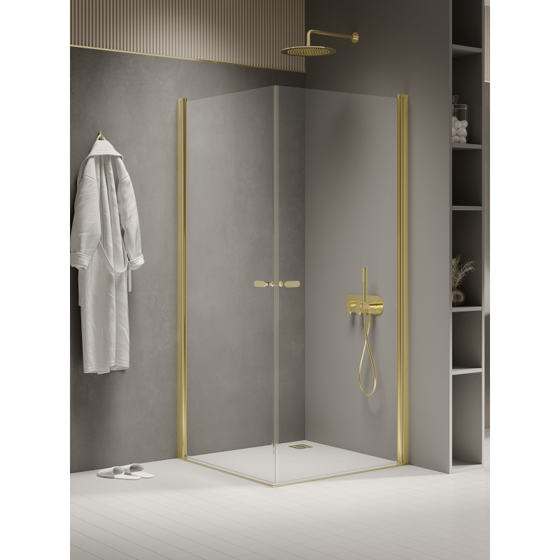KABINA NEW SOLEO LIGHT GOLD 2D PROSTOKĄTNA U 90x90x195 CZYSTE 6mm POWŁOKA LIGHT GOLD POŁYSK NEW TRENDY K-1882