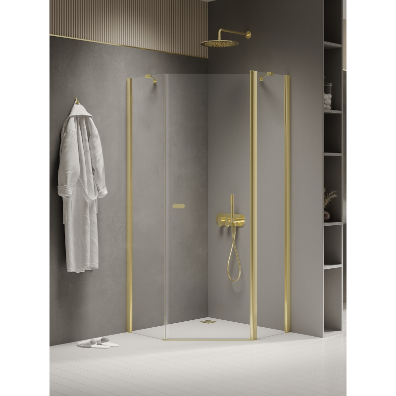 NZ2 KABINA NEW SOLEO LIGHT GOLD 1D PIĘCIOKĄTNA U 80x80x195 CZYSTE 6mm POWŁOKA LIGHT GOLD POŁYSK NEW TRENDY K-1663