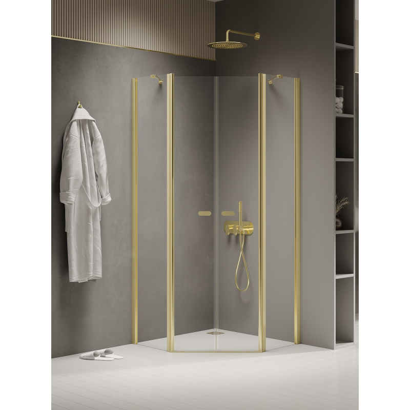 NZ2 KABINA NEW SOLEO LIGHT GOLD 2D PIĘCIOKĄTNA  80x80x195 CZYSTE 6mm POWŁOKA LIGHT GOLD POŁYSK NEW TRENDY K-1667