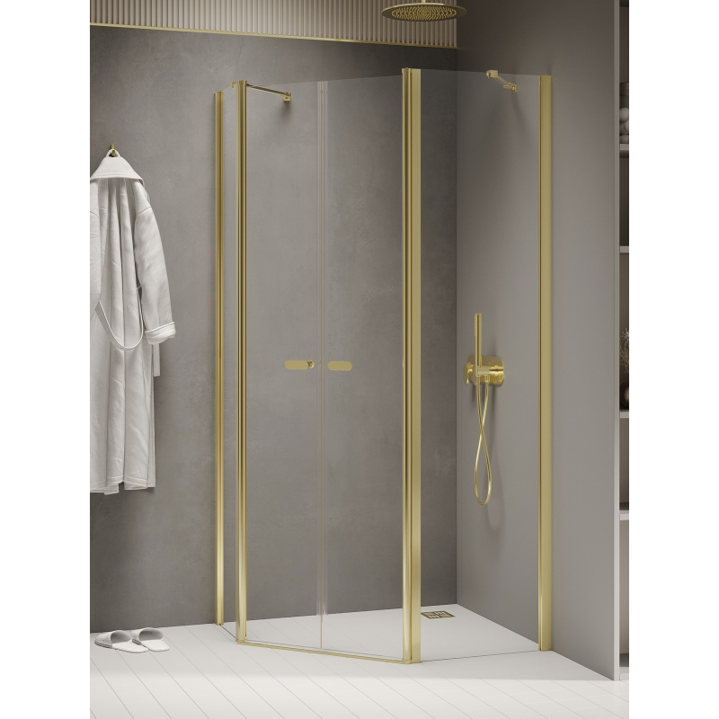 NZ2 KABINA NEW SOLEO LIGHT GOLD 2D PIĘCIOKĄTNA ASYMETRYCZNA  100x80x195 CZYSTE 6mm POWŁOKA LIGHT GOLD POŁYSK NEW TRENDY K-1669