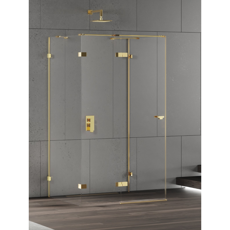 KABINA EVENTA GOLD SHINE 1D PROSTOKĄTNA PRZYŚCIENNA L 90x100x200 CZYSTE 8mm POWŁOKA GOLD SHINE POŁYSK NEW TRENDY EXK-4802