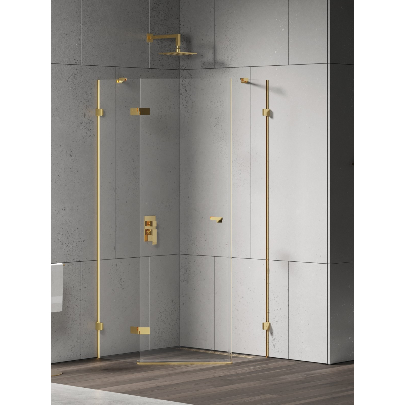 KABINA EVENTA GOLD SHINE 1D PIĘCIOKĄTNA L 90x90x200 CZYSTE 8mm POWŁOKA GOLD SHINE POŁYSK NEW TRENDY EXK-4834