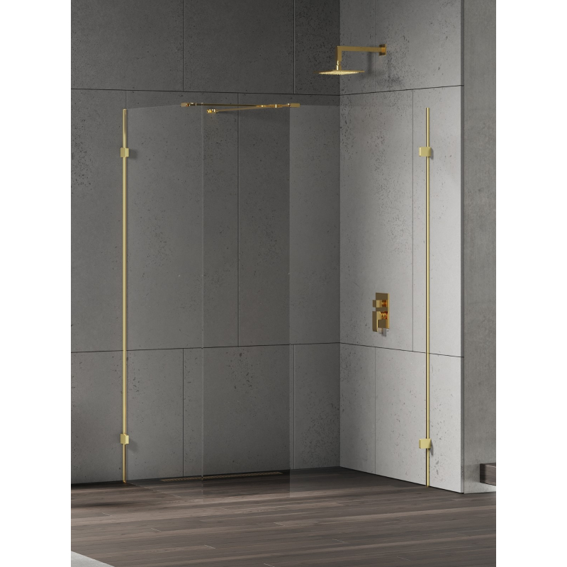KABINA EVENTA GOLD SHINE WALK-IN U 130x90x200 CZYSTE 8mm POWŁOKA GOLD SHINE POŁYSK NEW TRENDY EXK-4876