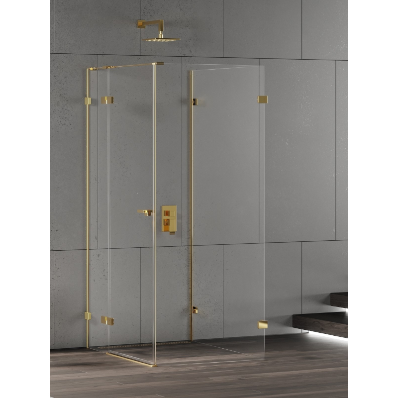 KABINA EVENTA GOLD SHINE 1D PROSTOKĄTNA PRZYŚCIENNA L 100x90x200 CZYSTE 8mm POWŁOKA GOLD SHINE POŁYSK NEW TRENDY EXK-4826