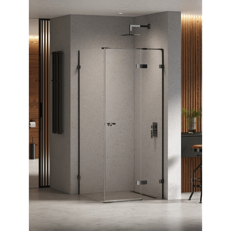 KABINA EVENTA BLACK CHROME 1D PROSTOKĄTNA L 100x90x200 CZYSTE 8mm POWŁOKA BLACK CHROME POŁYSK NEW TRENDY EXK-6159