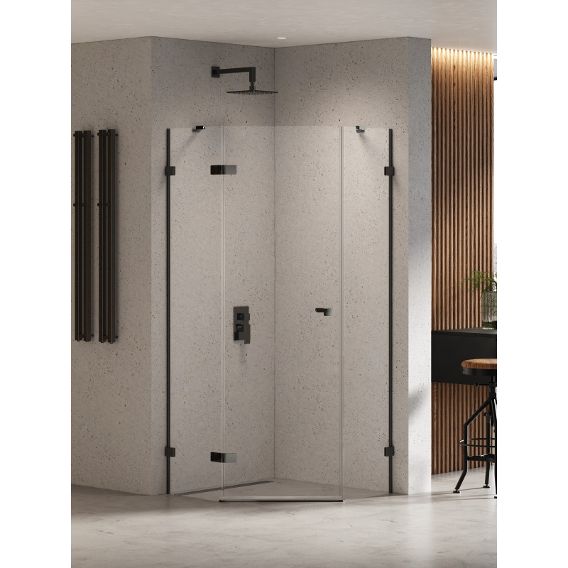 KABINA EVENTA BLACK CHROME 1D PIĘCIOKĄTNA P 90x90x200 CZYSTE 8mm POWŁOKA BLACK CHROME POŁYSK NEW TRENDY EXK-6291