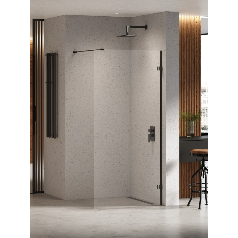 KABINA EVENTA BLACK CHROME WALK-IN U 110x200 CZYSTE 8mm POWŁOKA BLACK CHROME POŁYSK NEW TRENDY EXK-6299