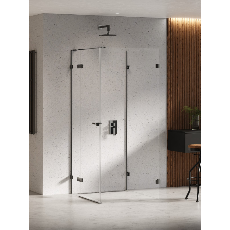 KABINA EVENTA BLACK CHROME 1D KWADRATOWA PRZYŚCIENNA L 90x90x200 CZYSTE 8mm POWŁOKA BLACK CHROME POŁYSK NEW TRENDY EXK-6280