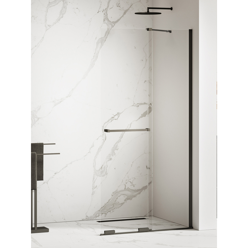 KABINA SMART BLACK 1D WALK-IN U 100x200 CZYSTE 8mm POWŁOKA RELING, WSPORNIK SKOŚNY CZARNY MAT NEW TRENDY EXK-6676-WU