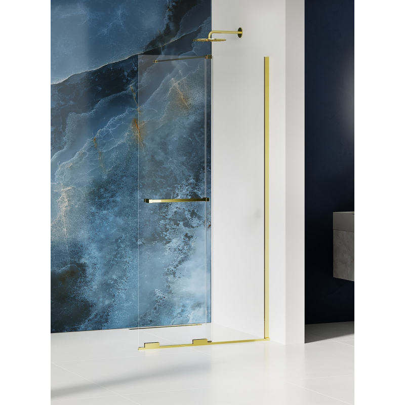 KABINA SMART LIGHT GOLD 1D WALK-IN U 130x200 CZYSTE 8mm POWŁOKA RELING, WSPORNIK SKOŚNY LIGHT GOLD POŁYSK NEW TRENDY EXK-6732-WU