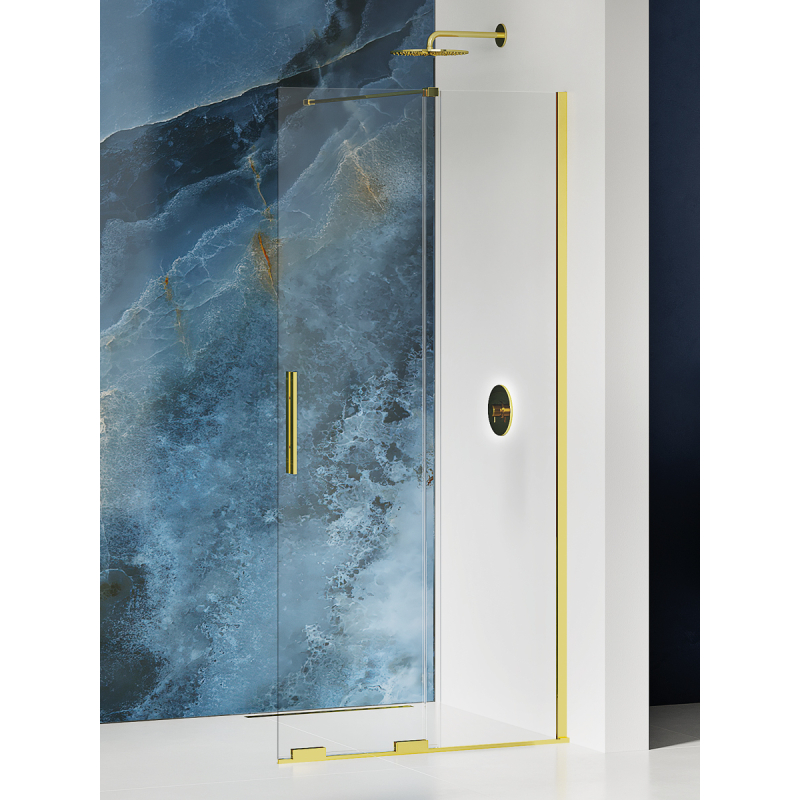 NZ4 KABINA SMART LIGHT GOLD 1D WALK-IN U 150x200 CZYSTE 8mm POWŁOKA WSPORNIK SKOŚNY LIGHT GOLD POŁYSK NEW TRENDY EXK-4300-WU