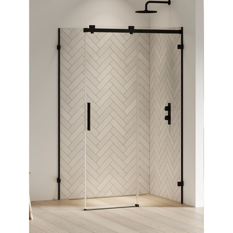 NZ4 KABINA SOFTI X BLACK 1D PROSTOKĄTNA L 140x100x200 CZYSTE 8mm POWŁOKA CZARNY MAT NEW TRENDY EXK-5419