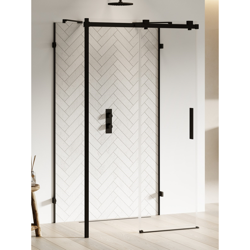 NZ4 KABINA SOFTI X BLACK 1D PROSTOKĄTNA PRZYŚCIENNA L 140x80x200 CZYSTE 8mm POWŁOKA CZARNY MAT NEW TRENDY EXK-5449