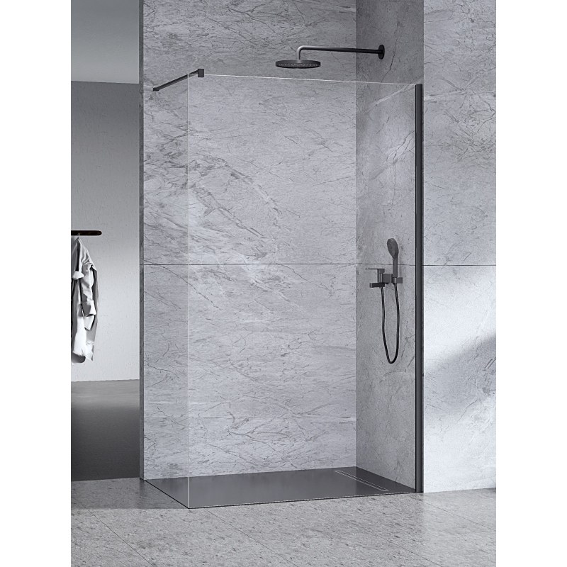 KABINA NESTA BLACK WALK-IN U 140x200 CZYSTE 8mm POWŁOKA CZARNY MAT NEW TRENDY K-1729