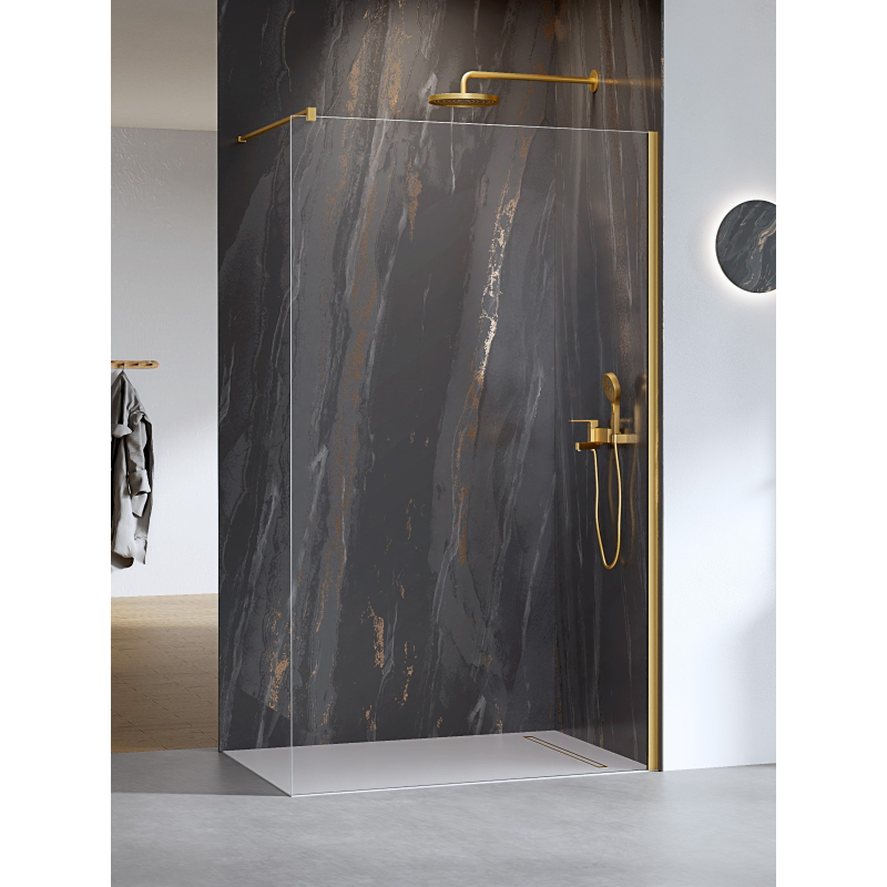 KABINA NESTA GOLD BRUSHED WALK-IN U 80x200 CZYSTE 8mm POWŁOKA ZŁOTY SZCZOTKOWANY NEW TRENDY K-1739