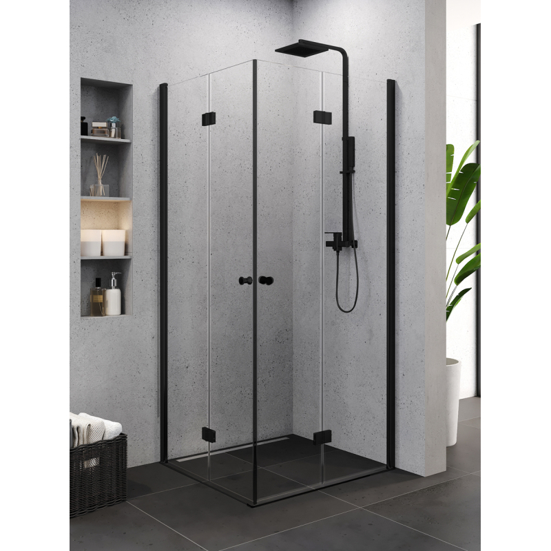 KABINA SUPERIA BLACK 2D KWADRATOWA U 80x80x195 CZYSTE 6mm ACTIVE SHIELD CZARNY MAT NEW TRENDY K-0592